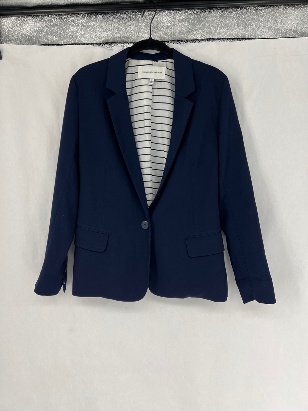 cupcakes & cashmere Navy Single-Button Blazer with Striped Lining
